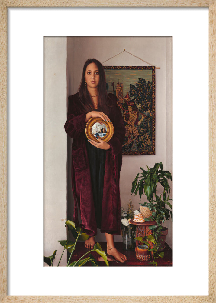 Double portrait with mirror (art print, small, natural frame)