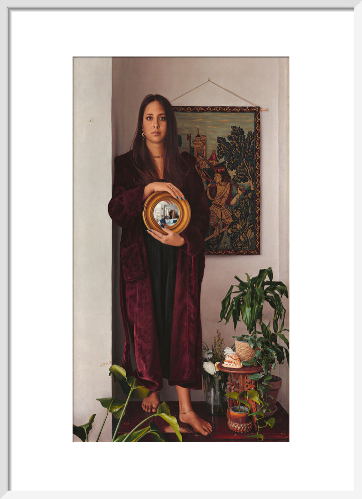 Double portrait with mirror (art print, medium, white frame)