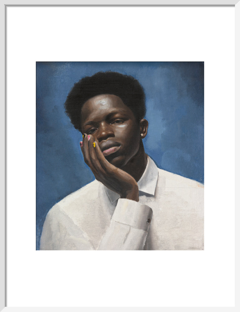 Sheikh in blue (art print, medium, white frame)