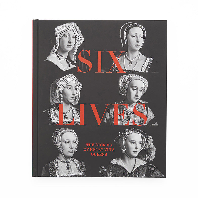 Six lives book cover featuring black and white imagery of six queens.
