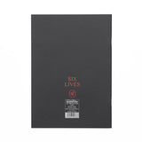 Reverse of black sketchbook with Six Lives exhibition title and NPG monogram in red. 