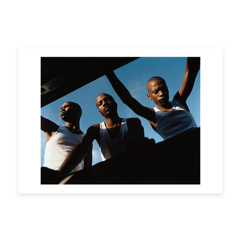 Slo, Mzwandile and Andile opening the trunk of the BMW by Nick van Tiem, Taylor Wessing Photo Portrait Prize 2024, Postcard