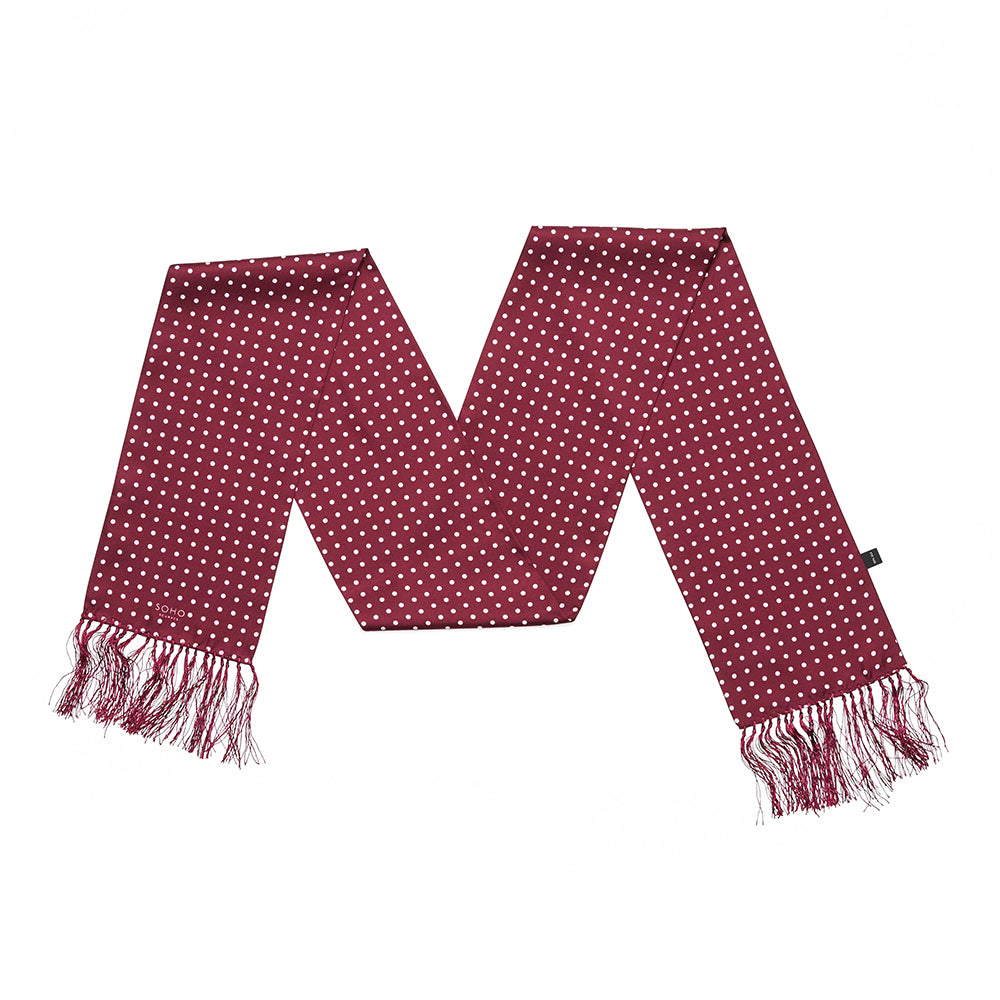 Sopporo polka dot silk aviator scarf burgundy