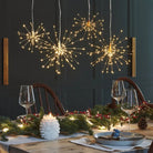 An image of four starburst lights indoors