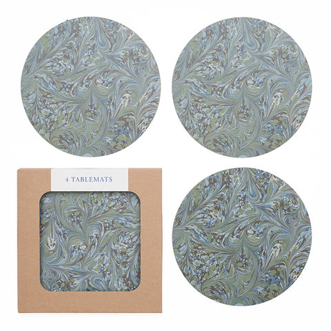 Green and blue marble design circular table mats. 