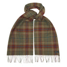 A styled tartan pattern scarf with tassels.