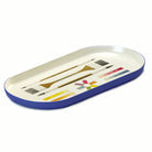 Decorative tray with art tools illustration on a white background