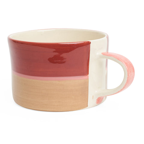 Three toned mug in red, beige and pink. 