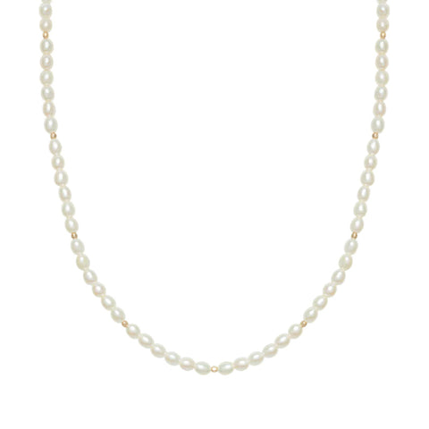 Pearl necklace with gold beads.