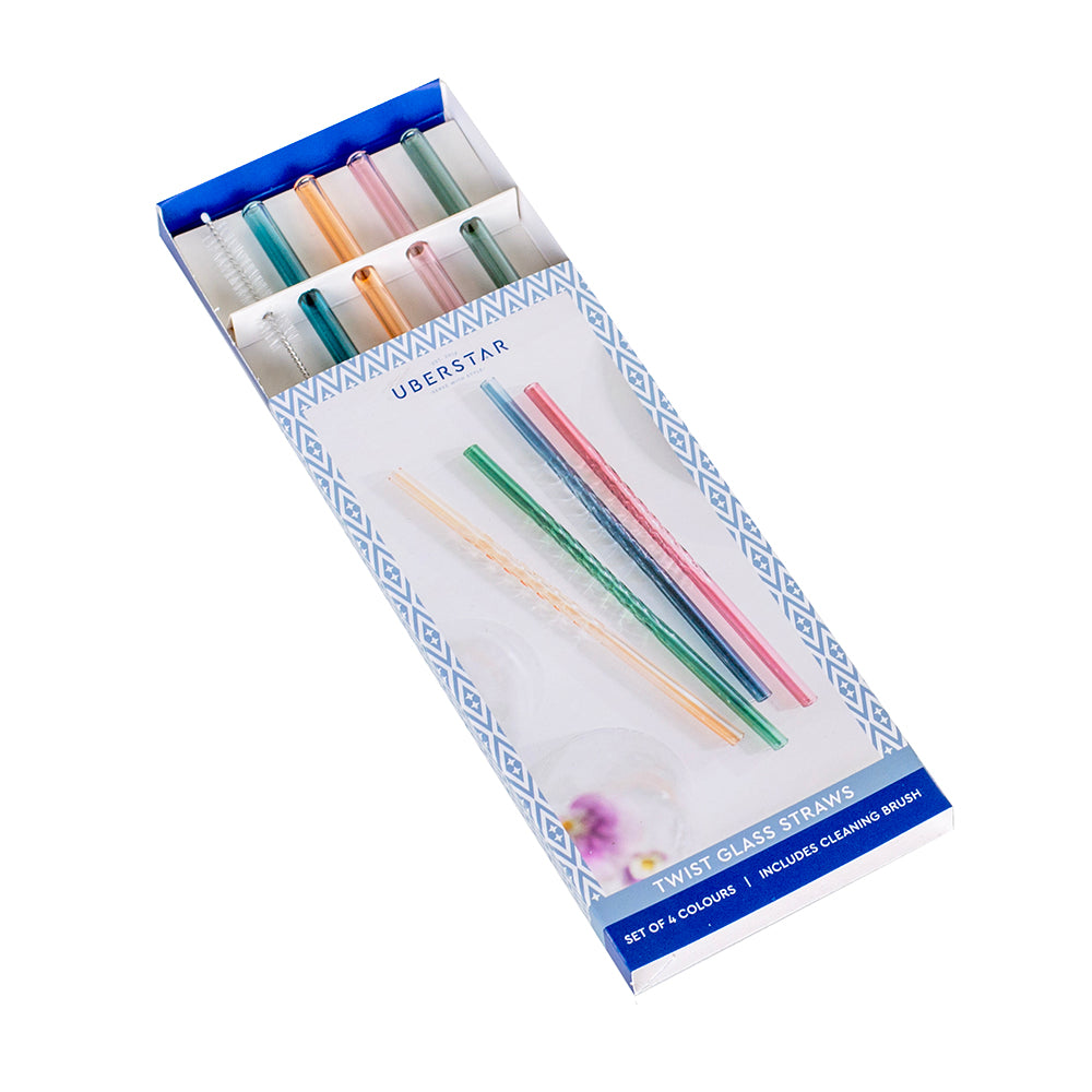 Twist glass straws set
