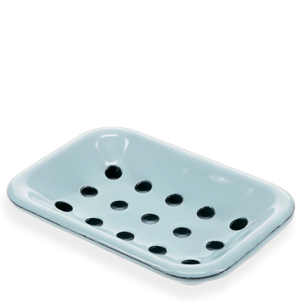 Two part enamel soap dish blue