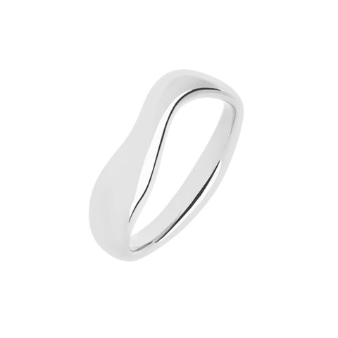 Thick silver ring with a wave in the band.