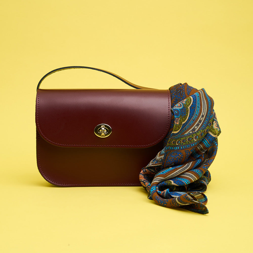 Village leathers burgundy bag styled