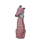 A bookmark of an illustrated dog with a green polka dot bandana on a white background