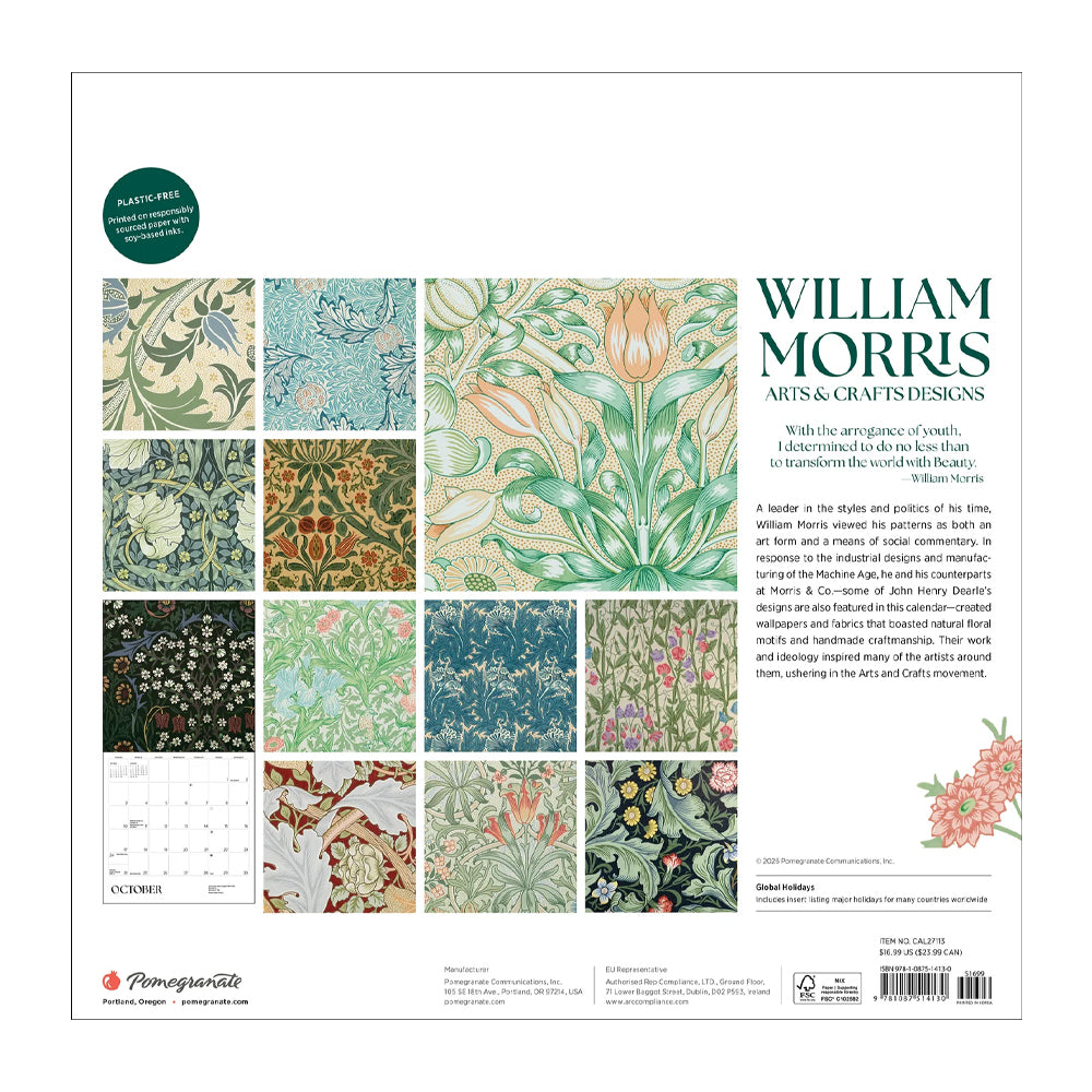 William morris 2027 calendar back