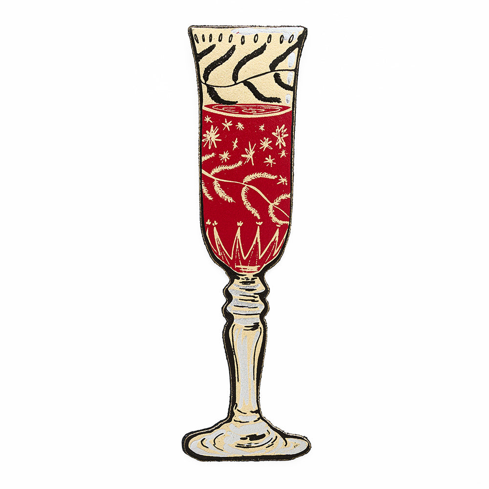 Wine glass leather bookmark red gold front
