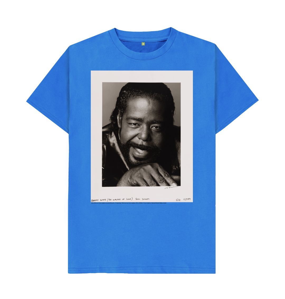 Bright blue barry white unisex crew neck t shirt