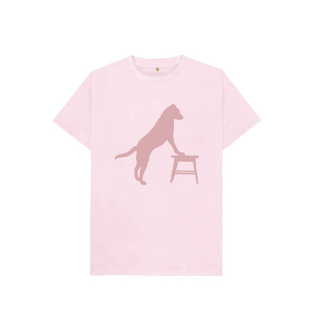 Pink Hubert Leslie Dog and Stool Silhouette Kids T-shirt
