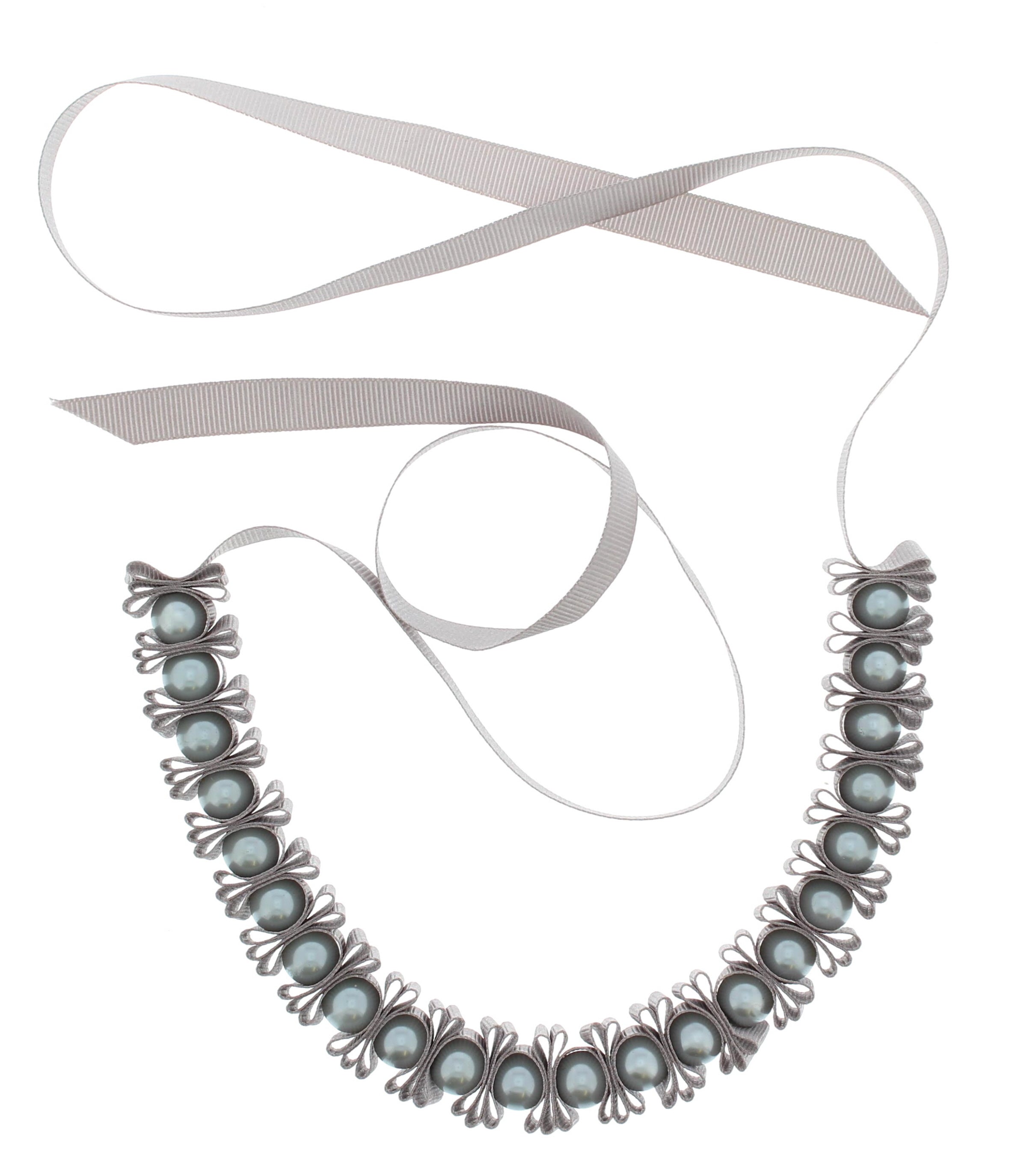 Grey Ribbon & Pearl Necklace