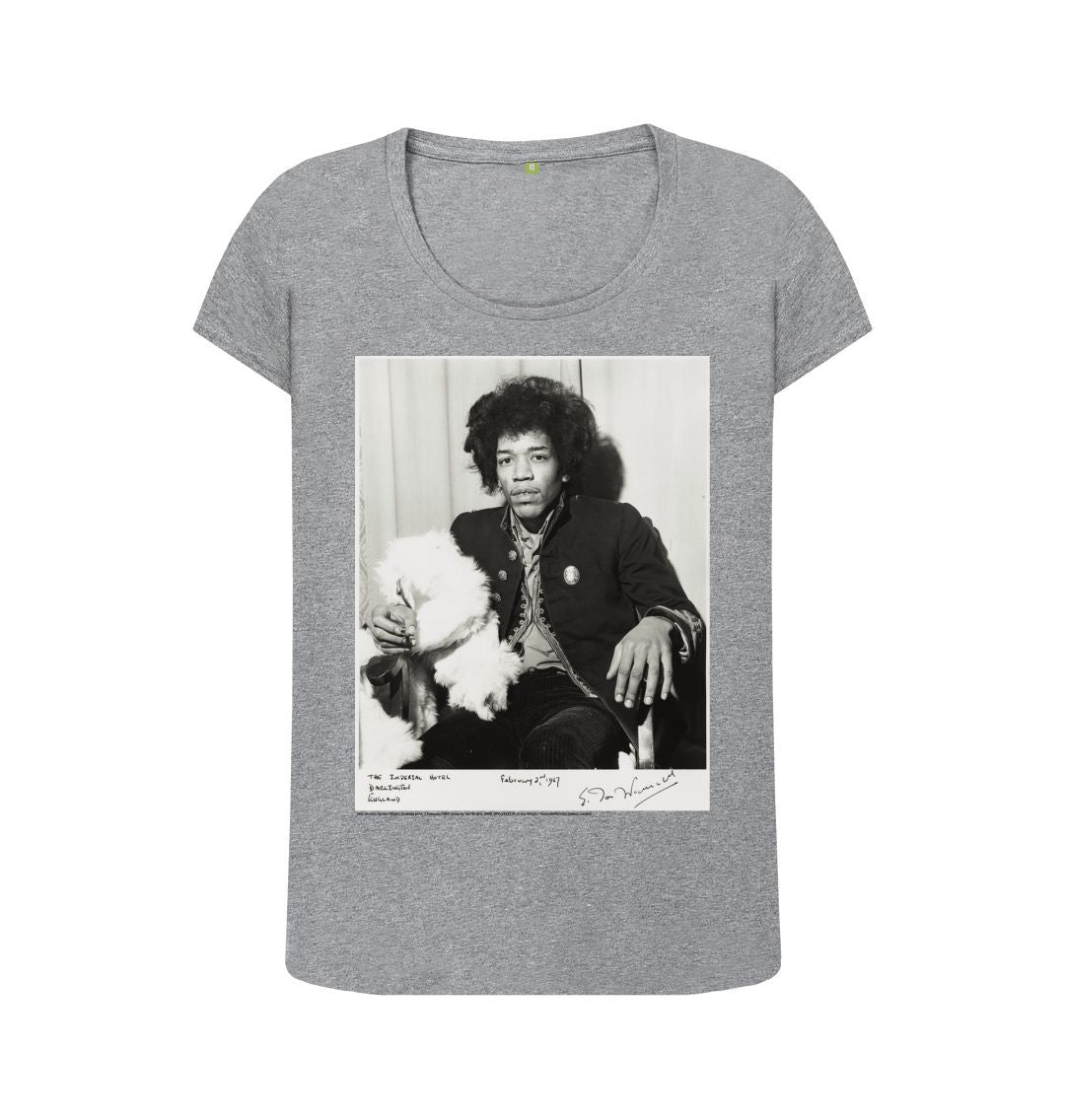 Athletic grey jimi hendrix women's scoop neck t shirt