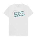 White Lord Alfred Douglas Quote Unisex T-Shirt with Teal Font