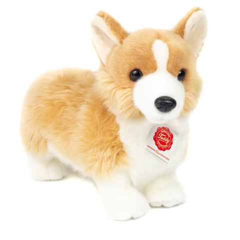 Corgi dog plush toy, front view.