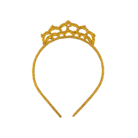 Gold crochet hairband.