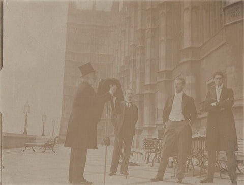 'Taking portrait of "Mark Twain"' (Benjamin Stone with three unknown sitters) NPG x135570