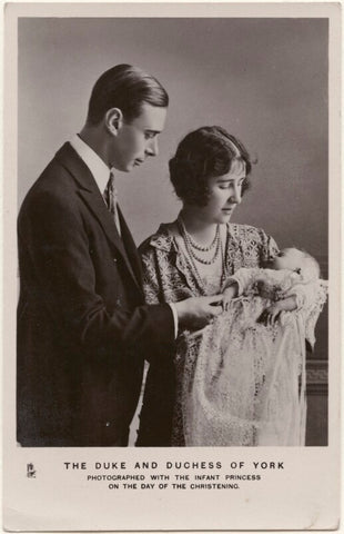 'The Duke and Duchess of York photographed with the infant Princess on the day of the christening' NPG x193257