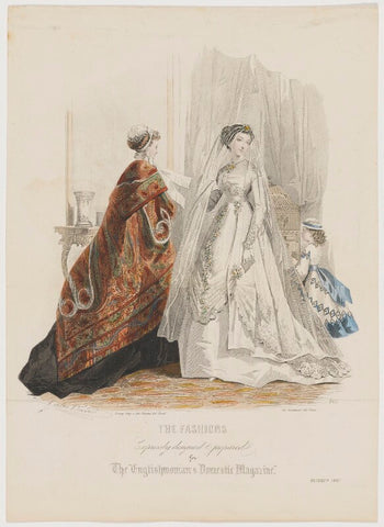 'The Fashions', October 1867. Visiting toilet, bride's toilet and costume for a little girl from eight to nine years old NPG D48029