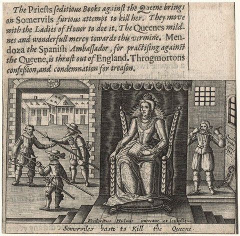 Somerviles haste to kill the Queene (Queen Elizabeth I; John Somerville (Somervile); 2 guards) NPG D21063