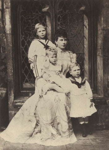 'The Duchess of York with Princes Edward and Albert and Princess Mary' (Prince Edward, Duke of Windsor (King Edward VIII); Princess Mary, Countess of Harewood; Queen Mary; King George VI) NPG x76713