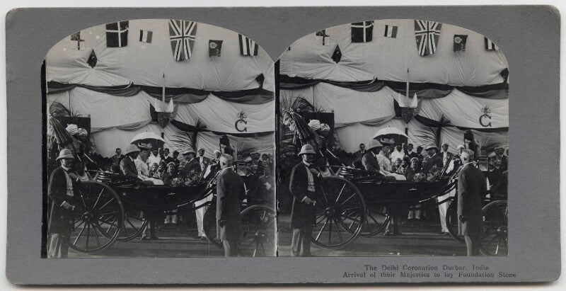 'the delhi coronation durbar, india. arrival of their majesties to lay foundation stone' npg x197234