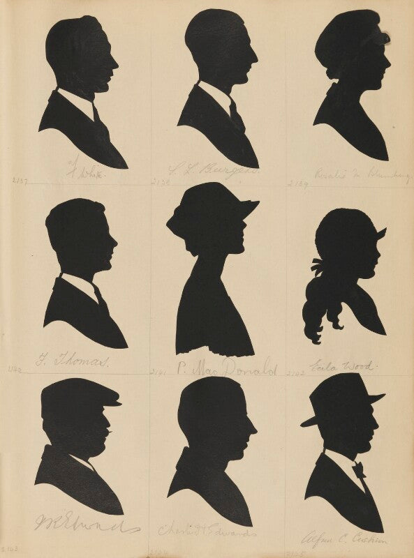 Tourists on the west pier, brighton (f. white; s.l. burgess; rosalie may blumberg; f. thomas; p. macdonald; ecila wood; n.r. edwards?; charles h. edwards; alfred c. cushion) npg d46506