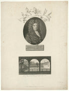 Nehemiah Grew with 'Gresham College, where the first Meetings of the Royal Society were held' NPG D34946