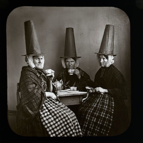 Three women in Welsh costume drinking tea NPG D41979