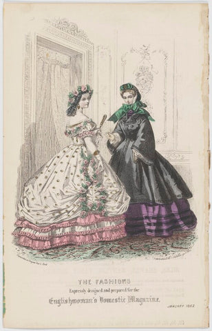 'The Fashions'. Ball and walking dress, January 1862 NPG D47995