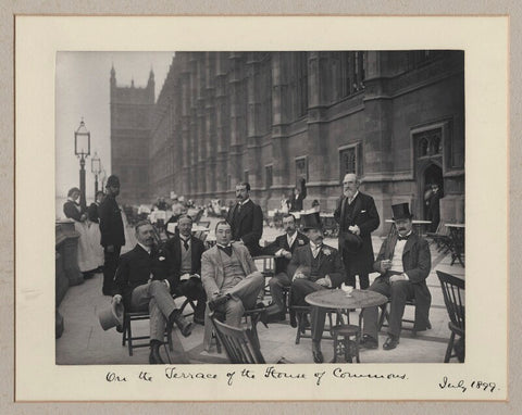 'On the Terrace of the House of Commons' (including Sir James Fortescue-Flannery, 1st Bt and Sir Ernest Francis Swan Flower) NPG x134982