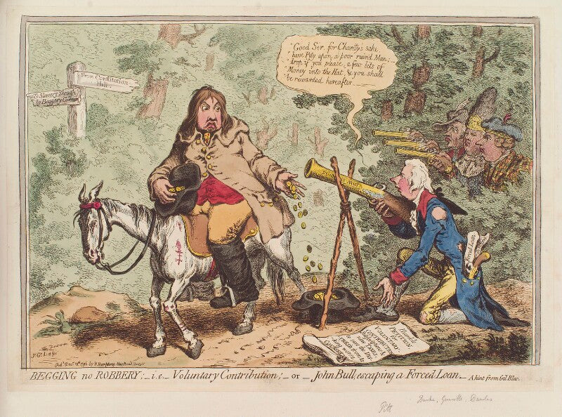 'begging no robbery;   ie   voluntary contribution;   or   john bull escaping a forced loan' npg d12588