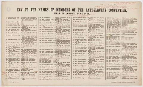 Key to The Anti-Slavery Society Convention, 1840 NPG D20519