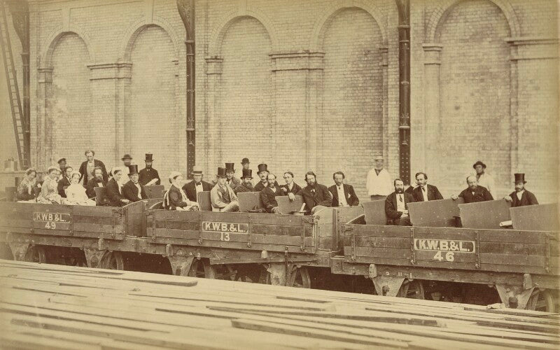 Group photo at kensington high street station including lady edith campbell, arthur philip stanhope and count arrivabene npg x27688