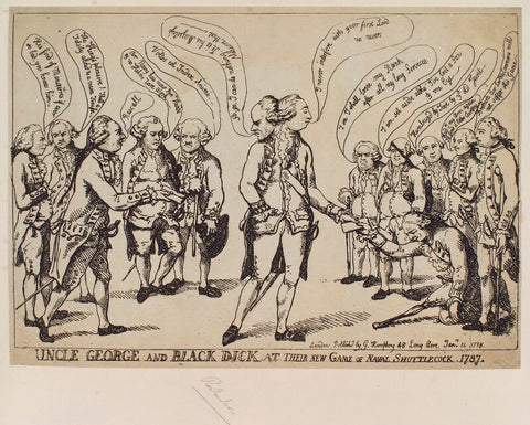 'Uncle George and Black Dick at their new game of naval shuttlecock' (Richard Howe, 1st Earl Howe; King George III) NPG D12368