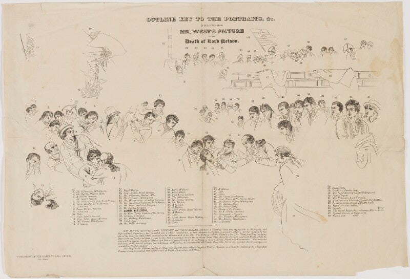 Outline key to the portraits &c. in the print from mr west's picture of the death of lord nelson (horatio nelson) npg d38492