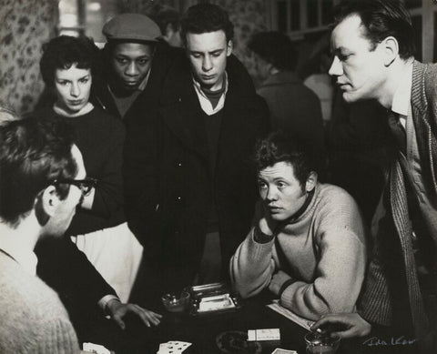 Frank Norman with five actors, including Dudley Sutton, rehearsing 'Fings ain't wot they used t'be' NPG x129544
