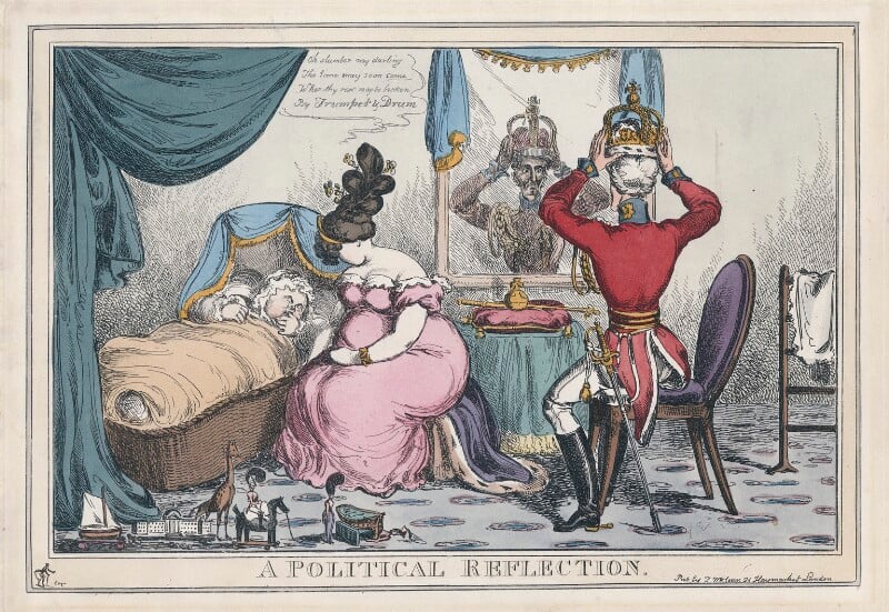 'a political reflection' (king george iv; elizabeth conyngham (née denison), marchioness conyngham; arthur wellesley, 1st duke of wellington) npg d48708
