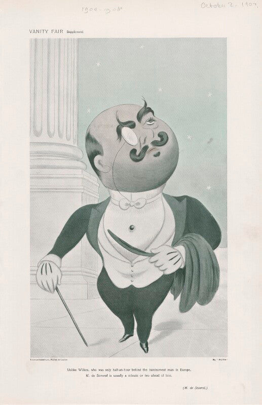 Luis maria augusto pinto de soveral, marquess de soveral ('men of the day. no. 1086. "unlike wilkes, who was only half an hour behind the handsomest man in europe, m. de soveral is usually a minute or two ahead of him."') npg d45400