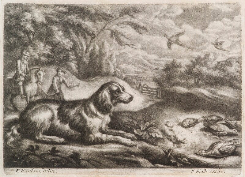 Sitting dog and partridge npg d11800
