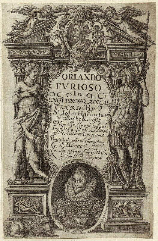 Sir john harington in the title page to his translation of ariosto's 'orlando furioso' npg d25494