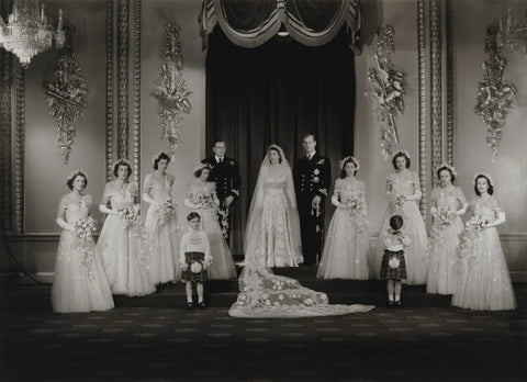 Wedding of Queen Elizabeth II and Prince Philip, Duke of Edinburgh, with bridesmaids and page boys NPG x158907