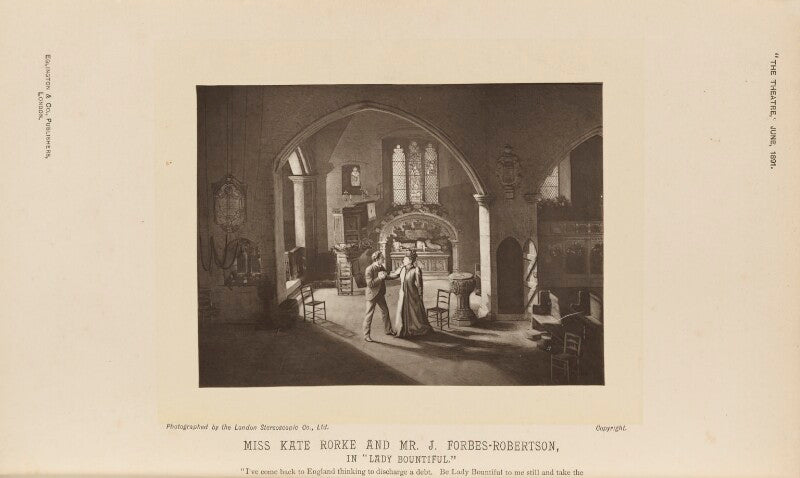 Sir johnston forbes robertson as dennis heron; kate rorke (mrs douglas cree) as camilla brent in 'lady bountiful' npg ax28823